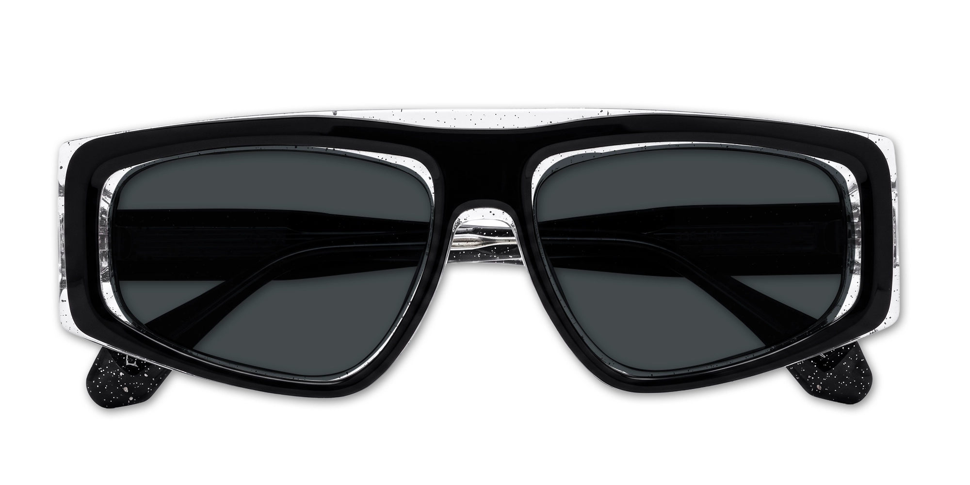 Black Flat-Top Geometric Unisex Sunglasses With Grey Tint-6