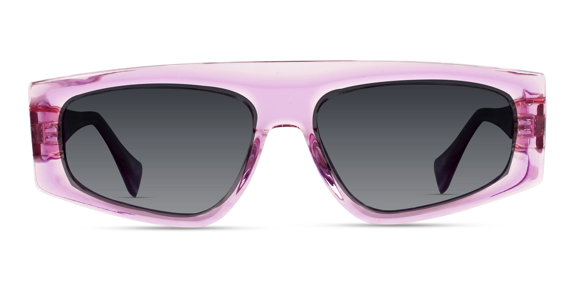 Pink Flat-Top Geometric Acetate Sunglasses With Grey Lenses-1