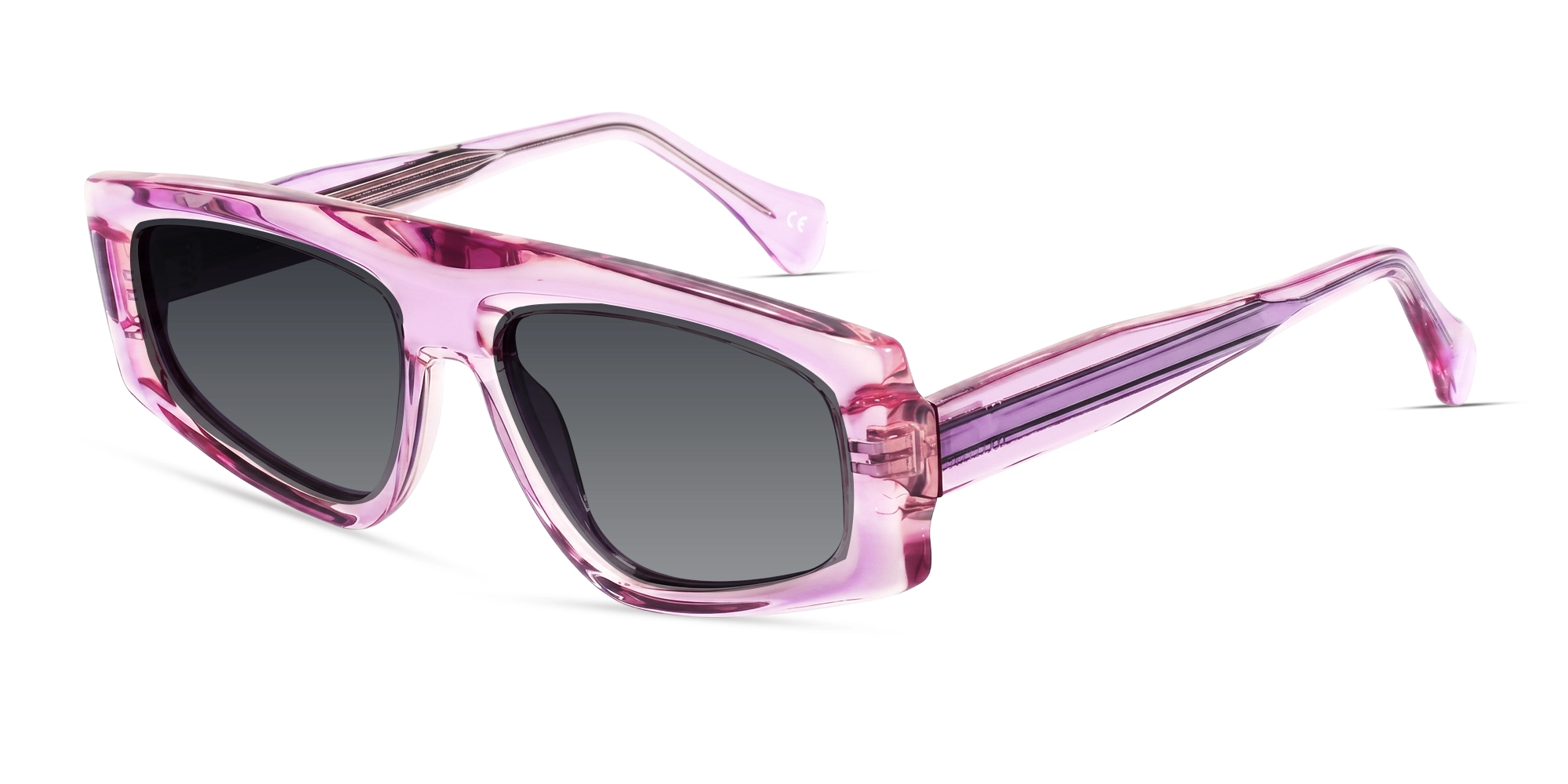 Pink Flat-Top Geometric Acetate Sunglasses With Grey Lenses-3