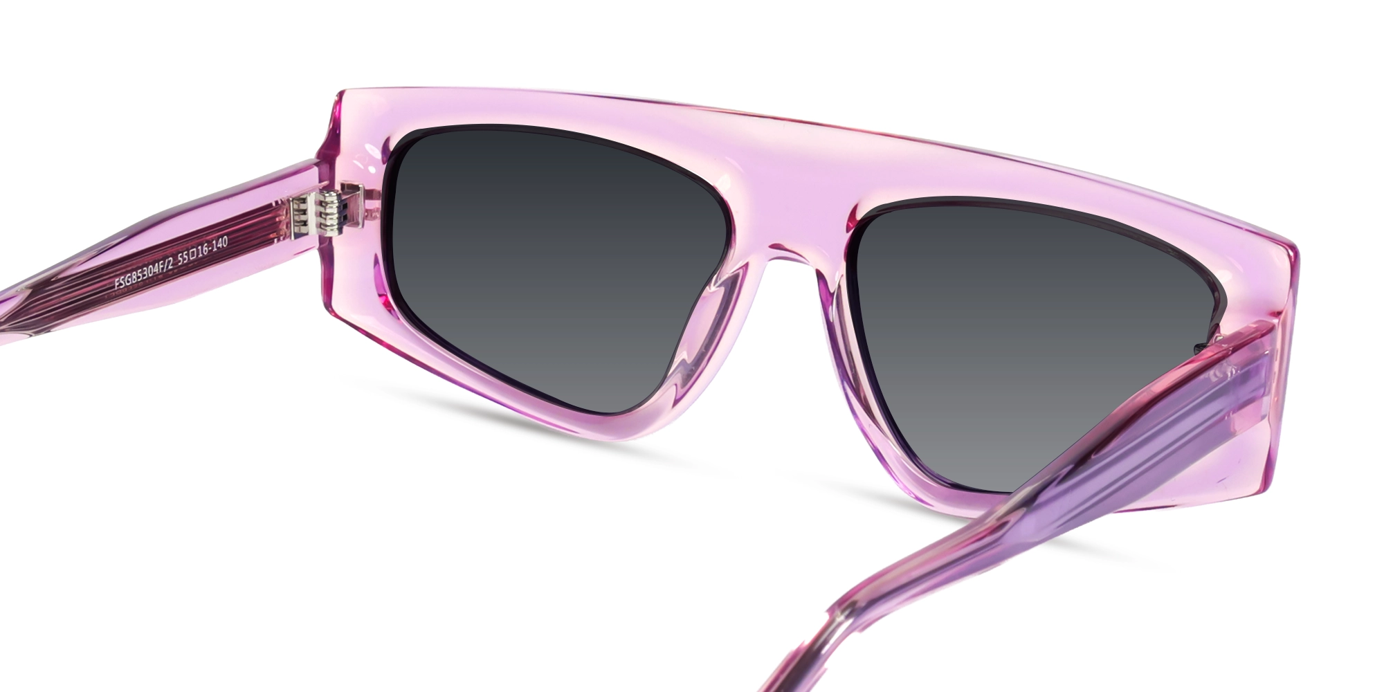 Pink Flat-Top Geometric Acetate Sunglasses With Grey Lenses-5