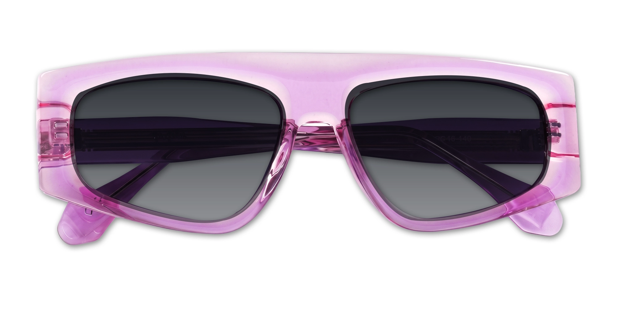 Pink Flat-Top Geometric Acetate Sunglasses With Grey Lenses-6