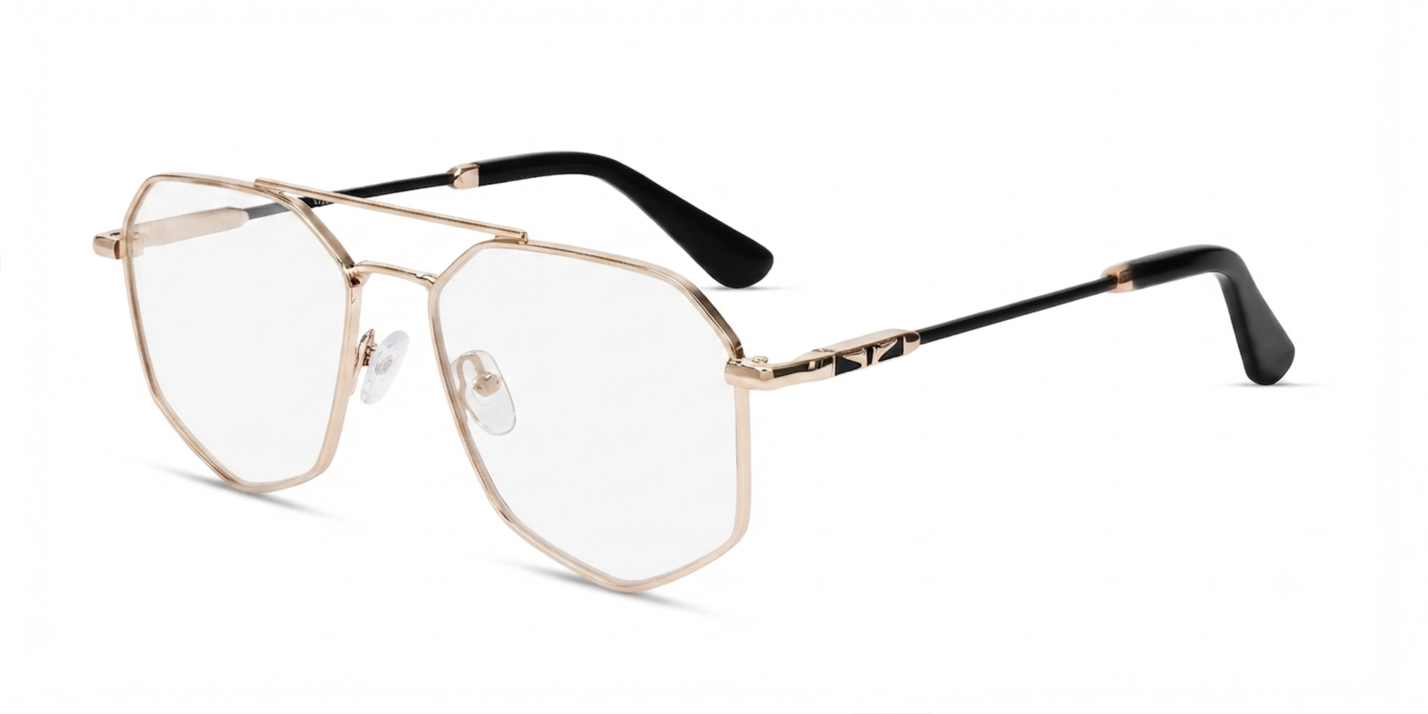 Gold Pilot Geometric Double Bridge Glasses-3