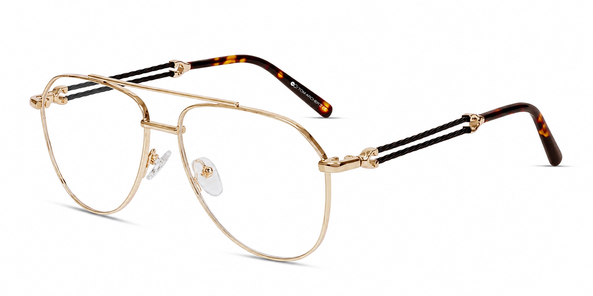 Champagne Gold Metal Pilot Double Bridge Glasses-3