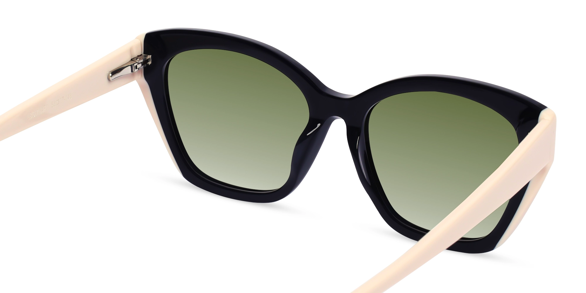 Black Spring Hinge Cat-Eye Frame With Green Tint Sunglasses-5