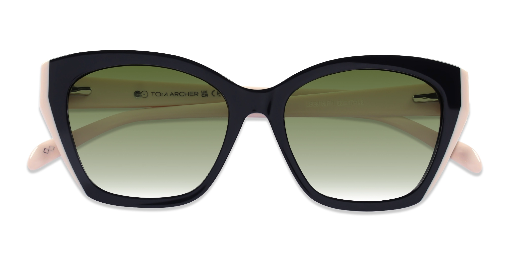 Black Spring Hinge Cat-Eye Frame With Green Tint Sunglasses-6