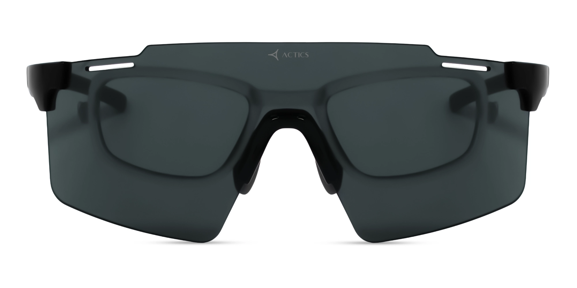 Shiny Black Rimless Dark Grey Lens Sports Sunglasses-1