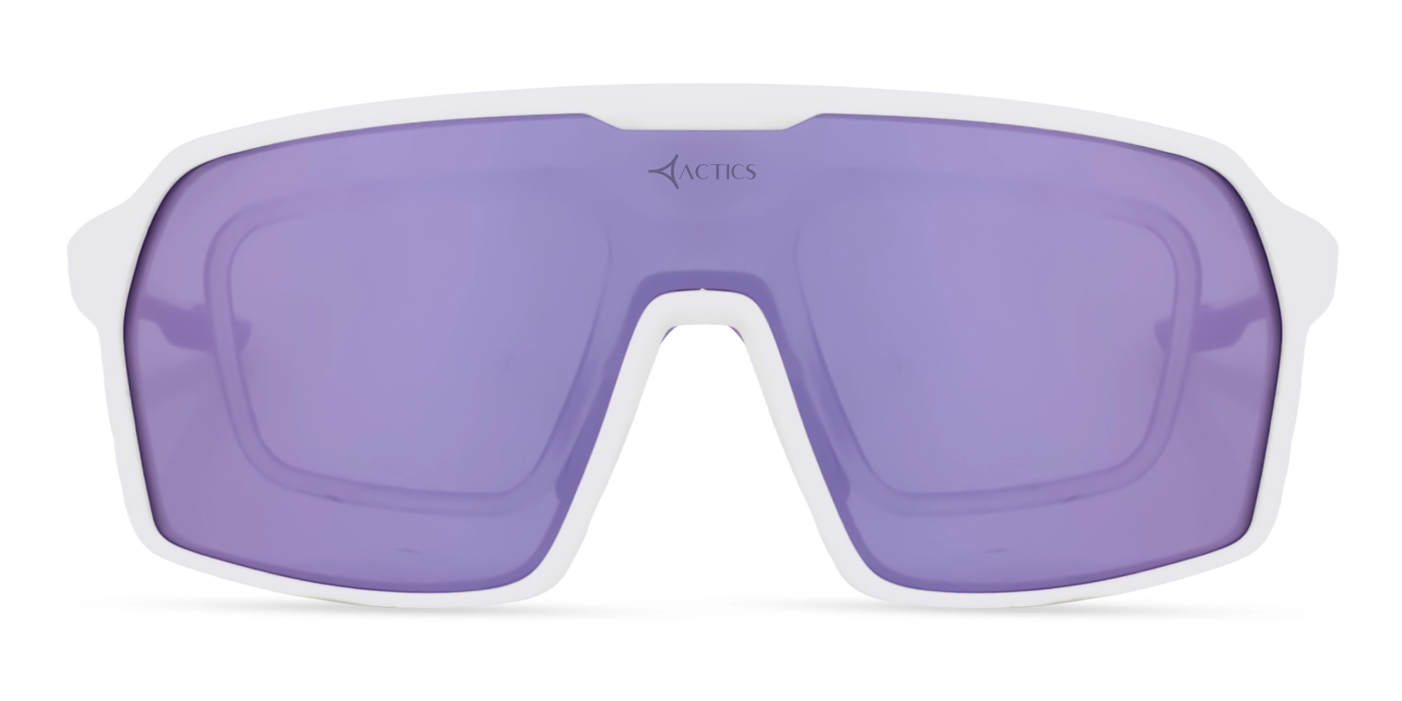 White Sports Sunglasses With Purple Mirrored Lenses-1