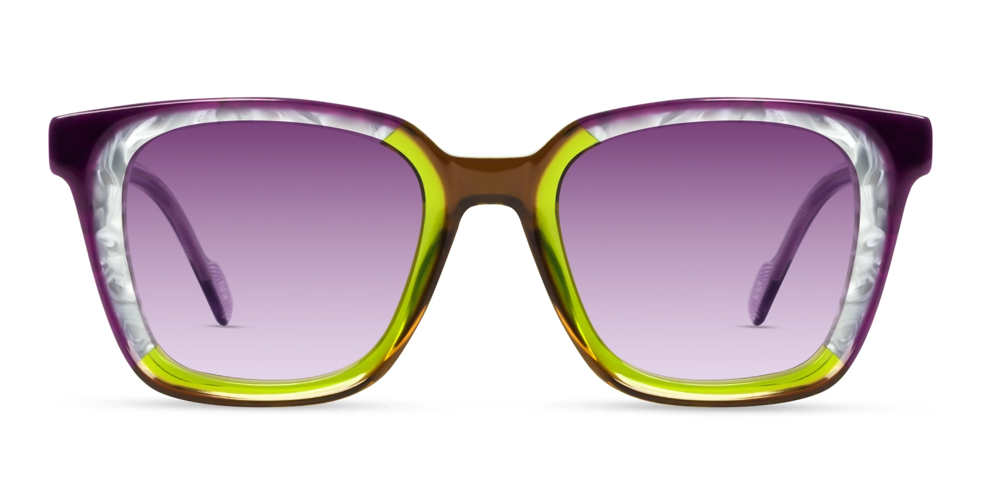 Purple & Green Square Frame Purple Tint Sunglasses-1