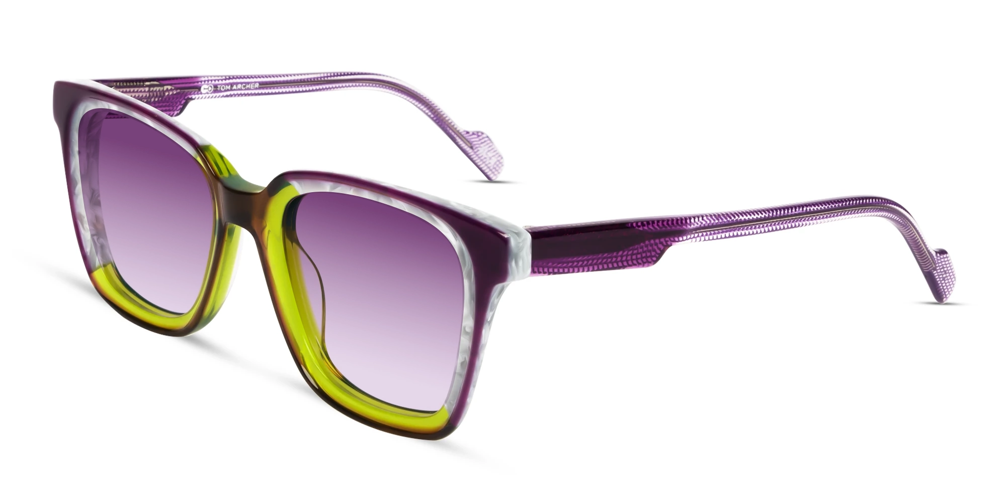 Purple & Green Square Frame Purple Tint Sunglasses-3