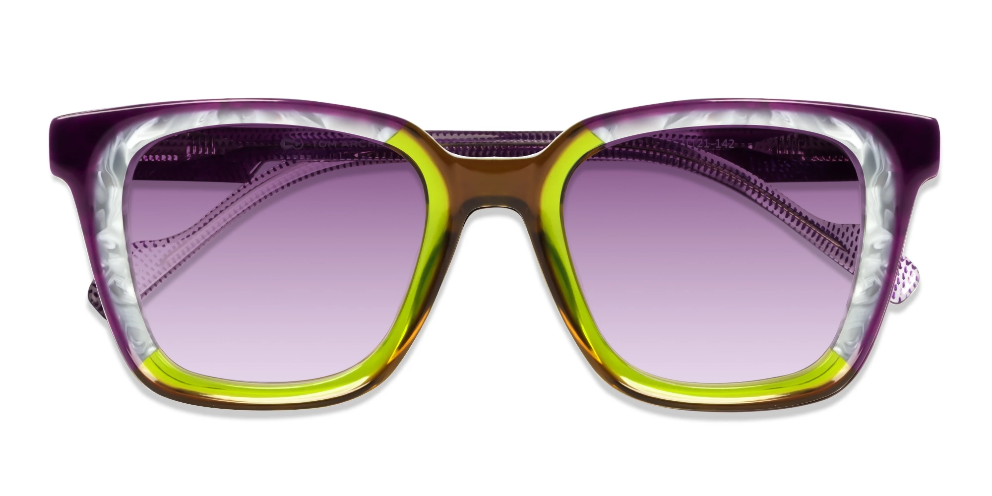 Purple & Green Square Frame Purple Tint Sunglasses-6