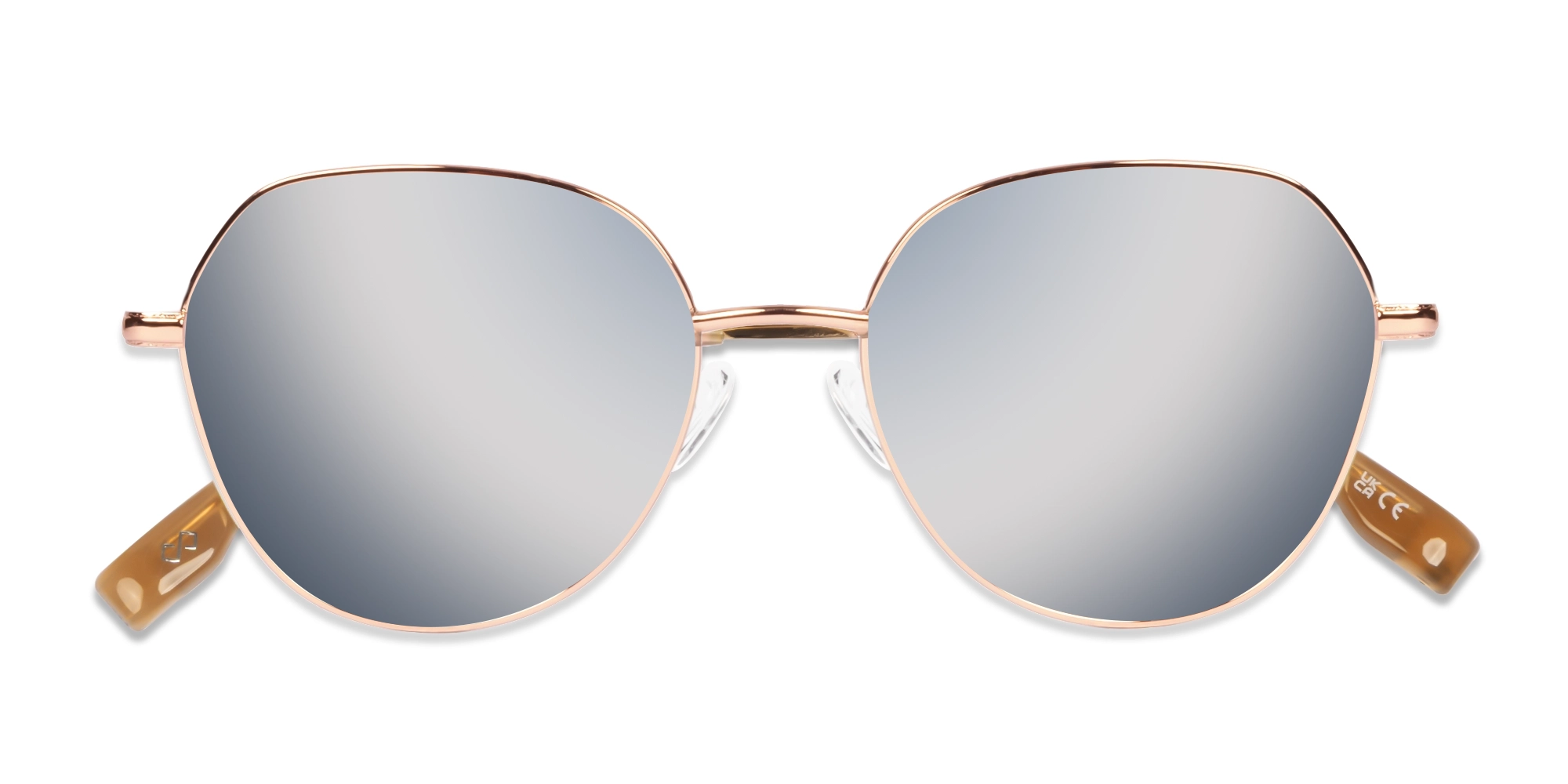 Champagne Gold Round Metal Silver Tint Sunglasses-6