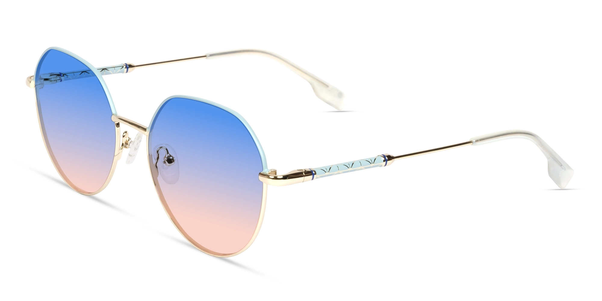 Round Powder Blue & Champagne Gold Metal Sunglasses-3