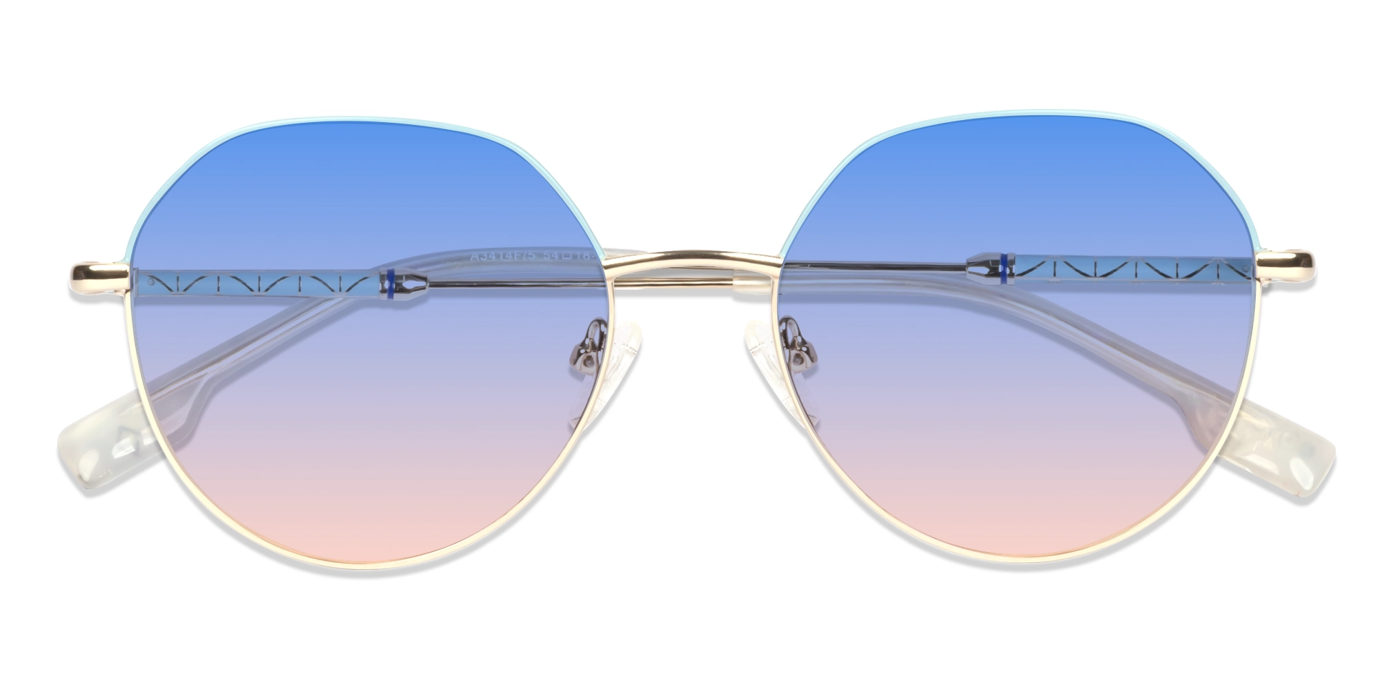 Round Powder Blue & Champagne Gold Metal Sunglasses-6