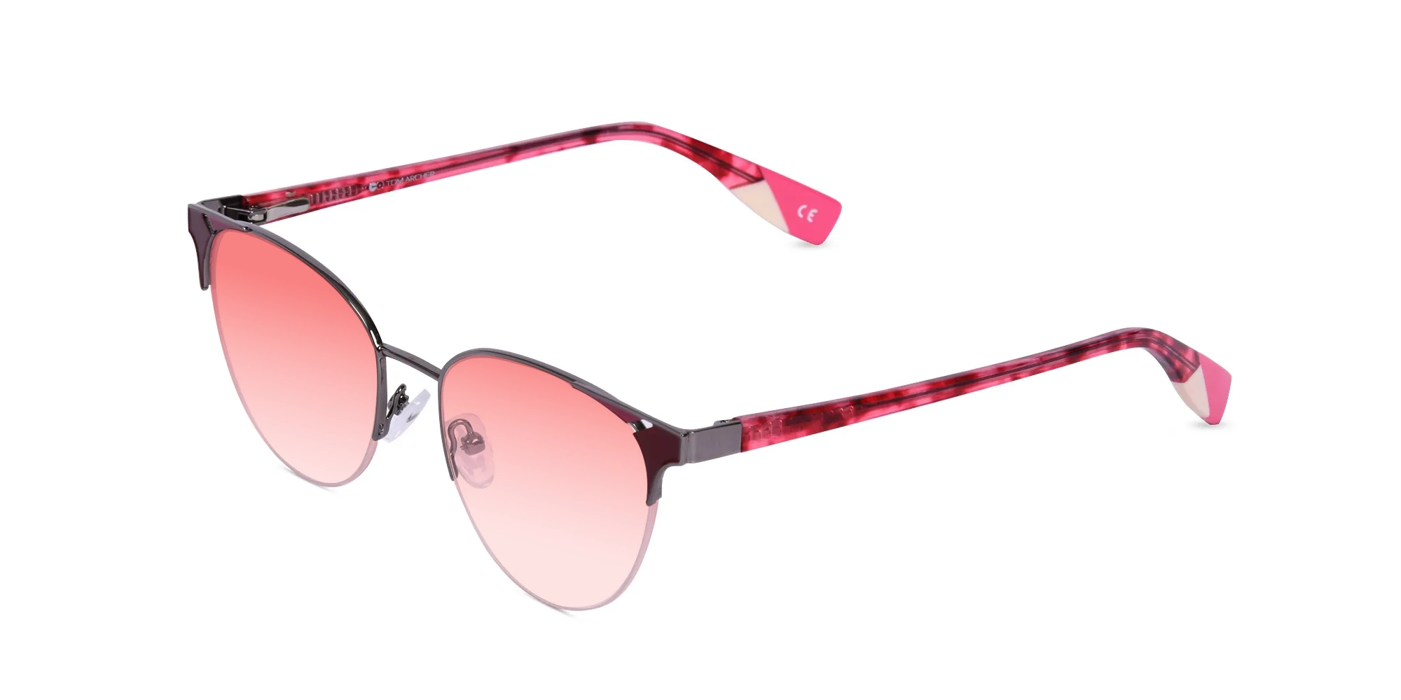 Burgundy & Gunmetal Halfrim Red Tint Sunglasses-3