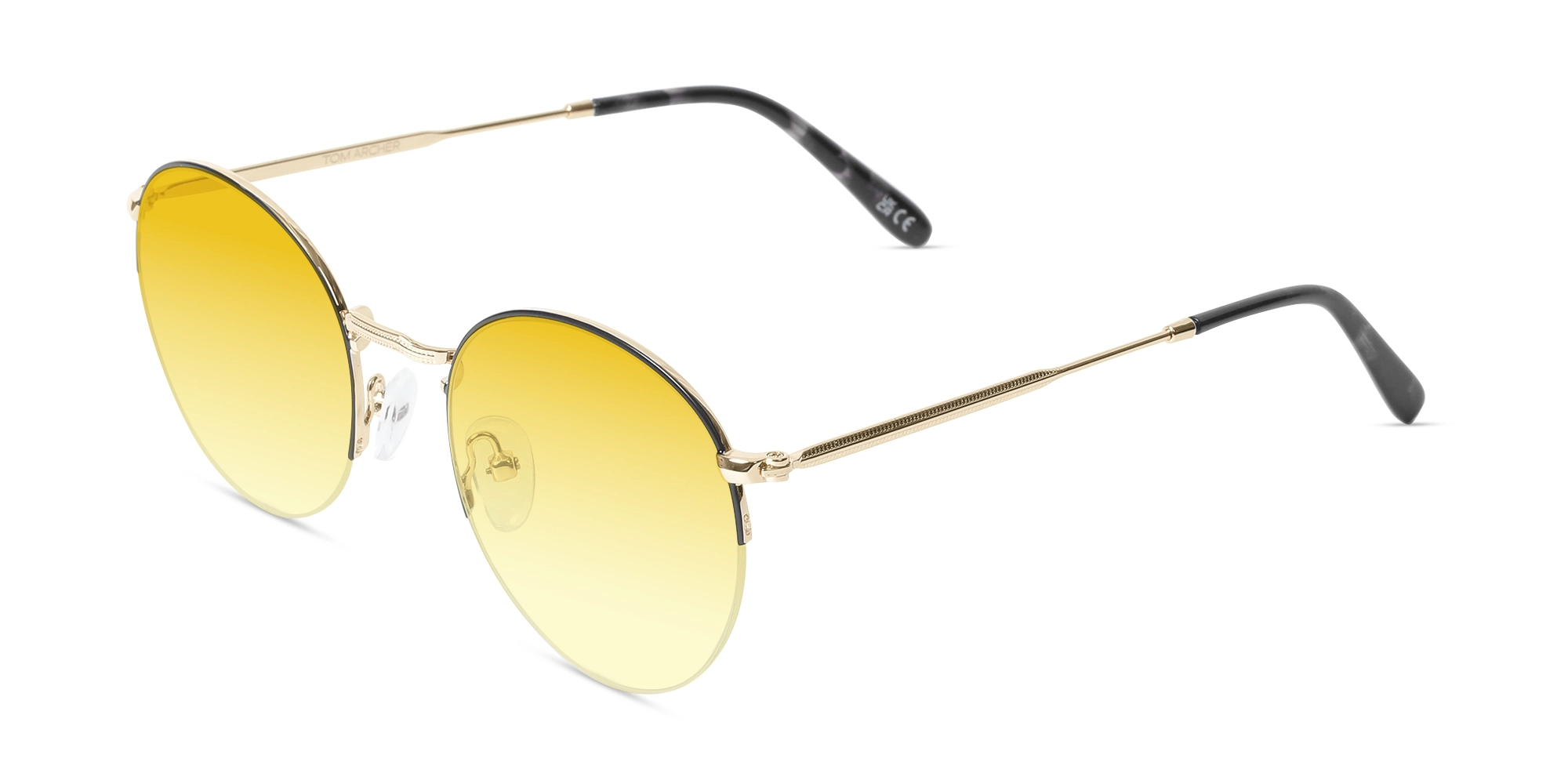 Round Black & Gold Frame With Yellow Tint Sunglasses-3