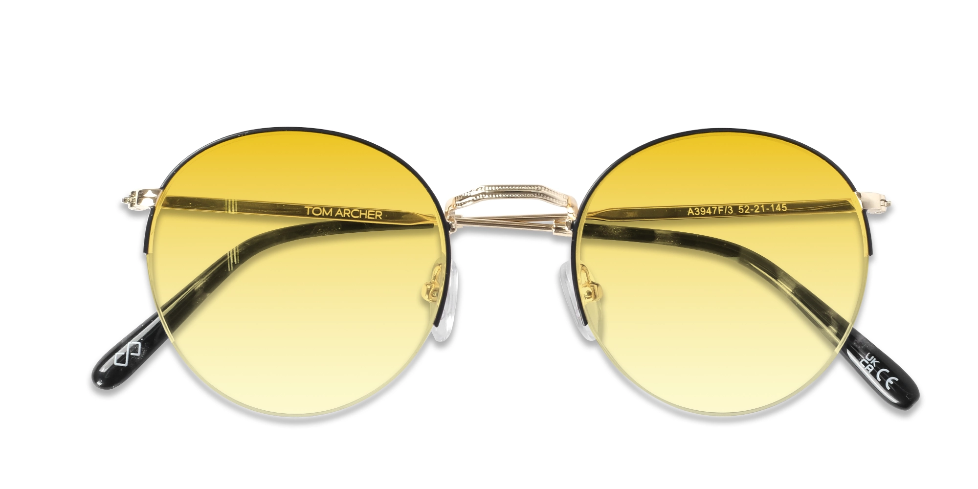 Round Black & Gold Frame With Yellow Tint Sunglasses-6