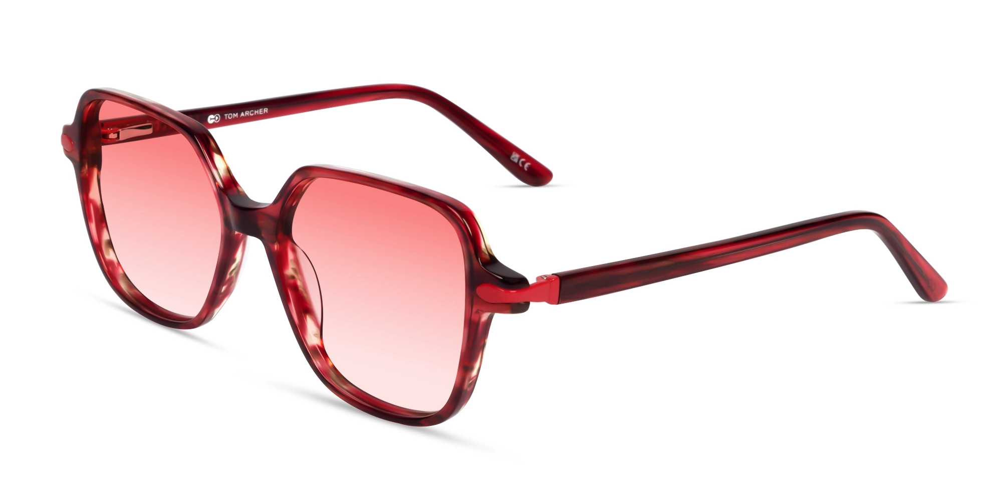 Large Geometric Red Tortoise Sunglasses-3