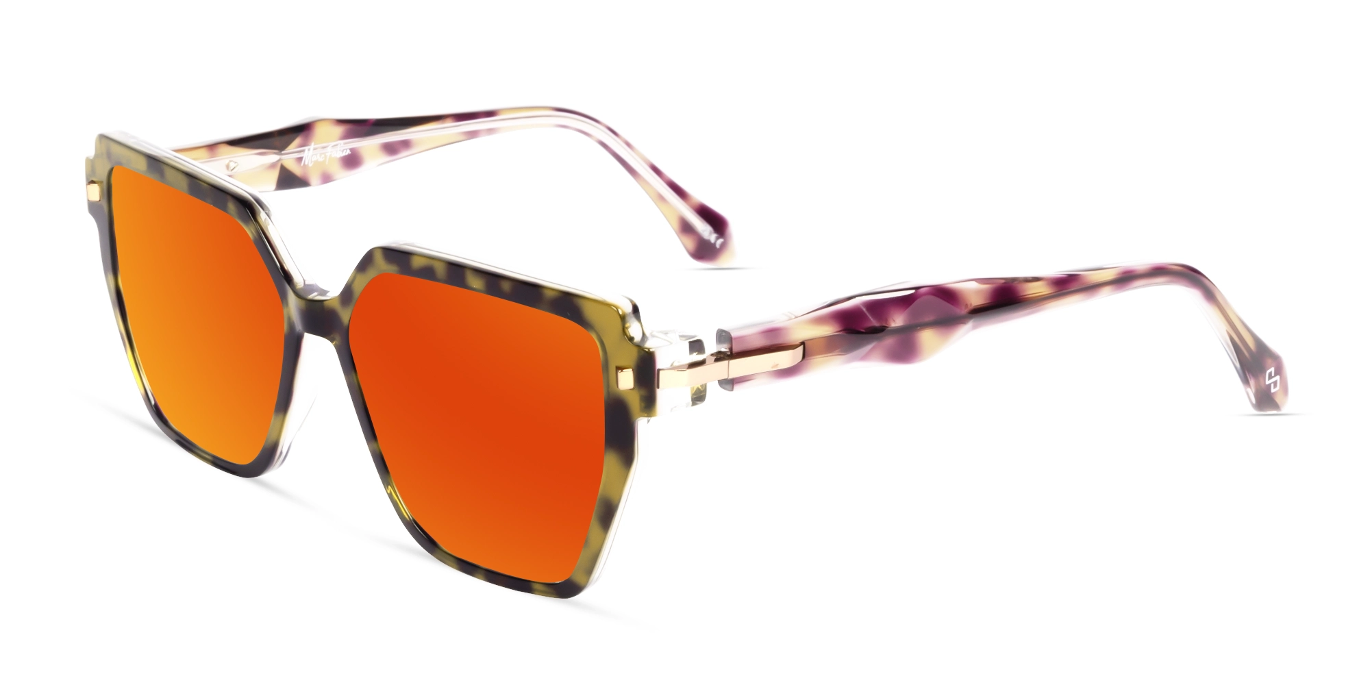 Mirror Red Geometric Frame Sunglasses-3