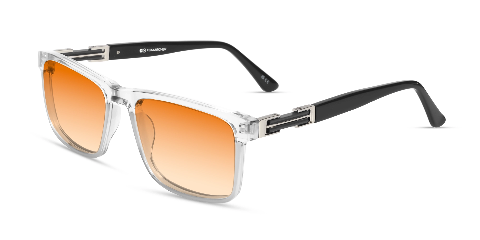 Clear & Grey Rectangular Orange Tint Sunglasses-3 Clear & Grey Rectangular Orange Tint Sunglasses-3
