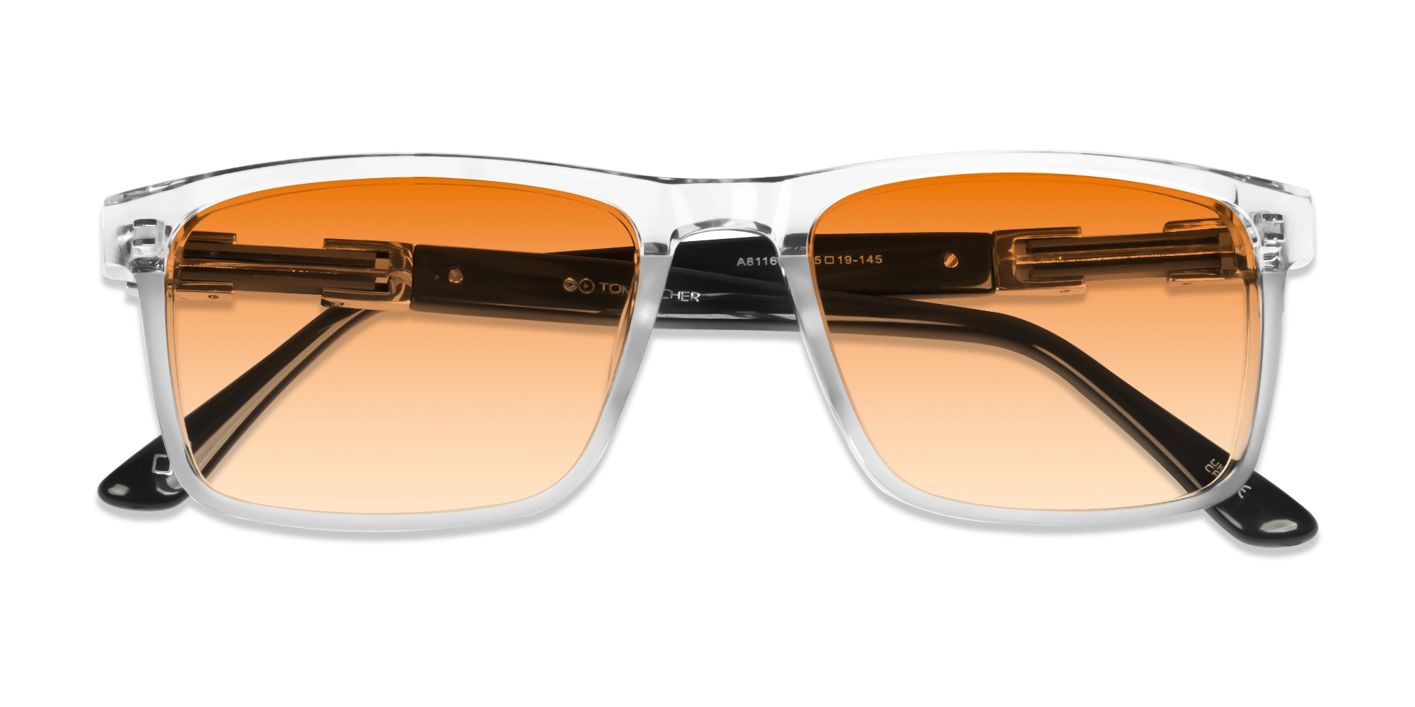 Clear & Grey Rectangular Orange Tint Sunglasses-6