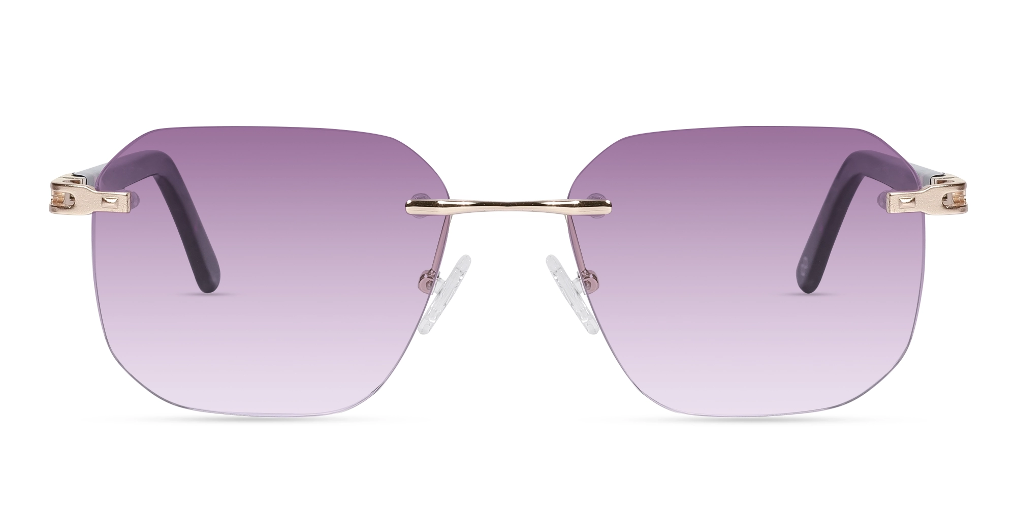 Gold Rectangular Rimless Purple Tint Sunglasses-1 Gold Rectangular Rimless Purple Tint Sunglasses-1