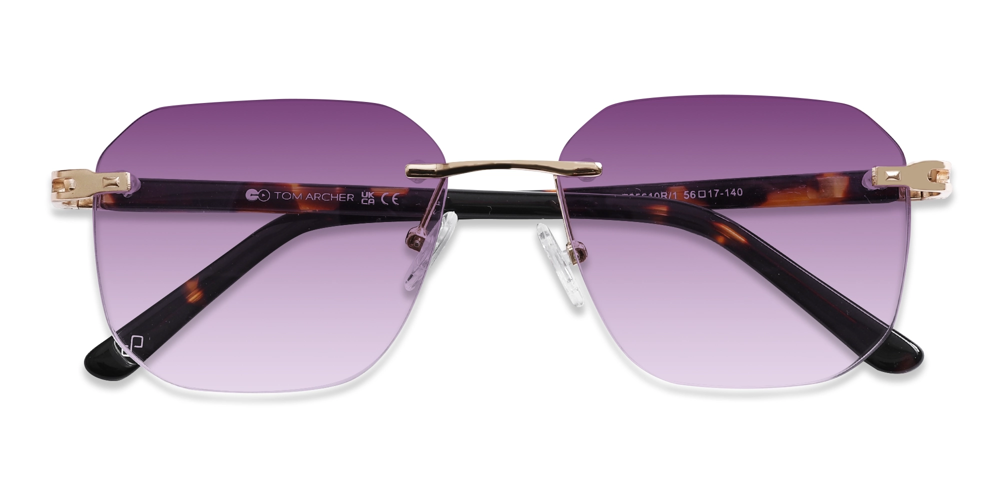 Gold Rectangular Rimless Purple Tint Sunglasses-6