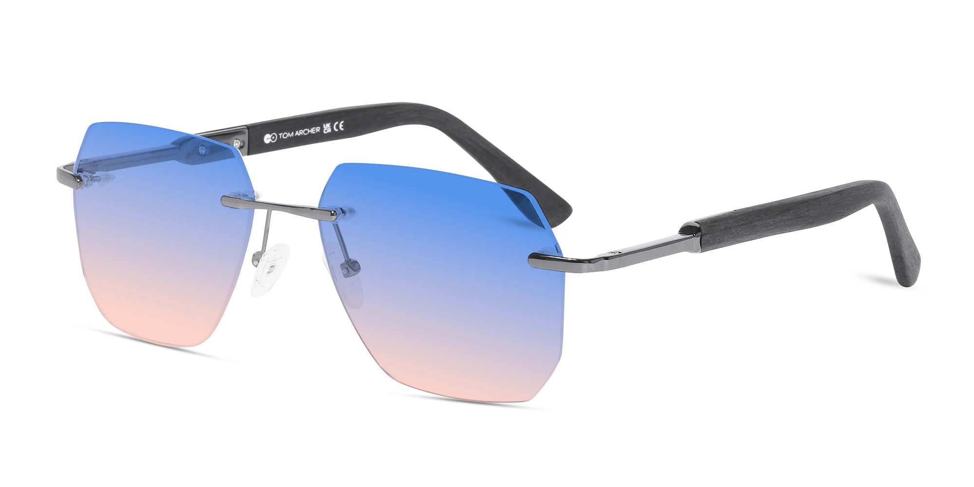 Gunmetal Rimless Rose & Blue Gradient Tint Sunglasses-3