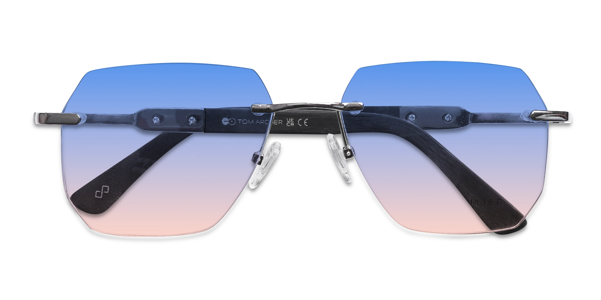Gunmetal Rimless Rose & Blue Gradient Tint Sunglasses-6