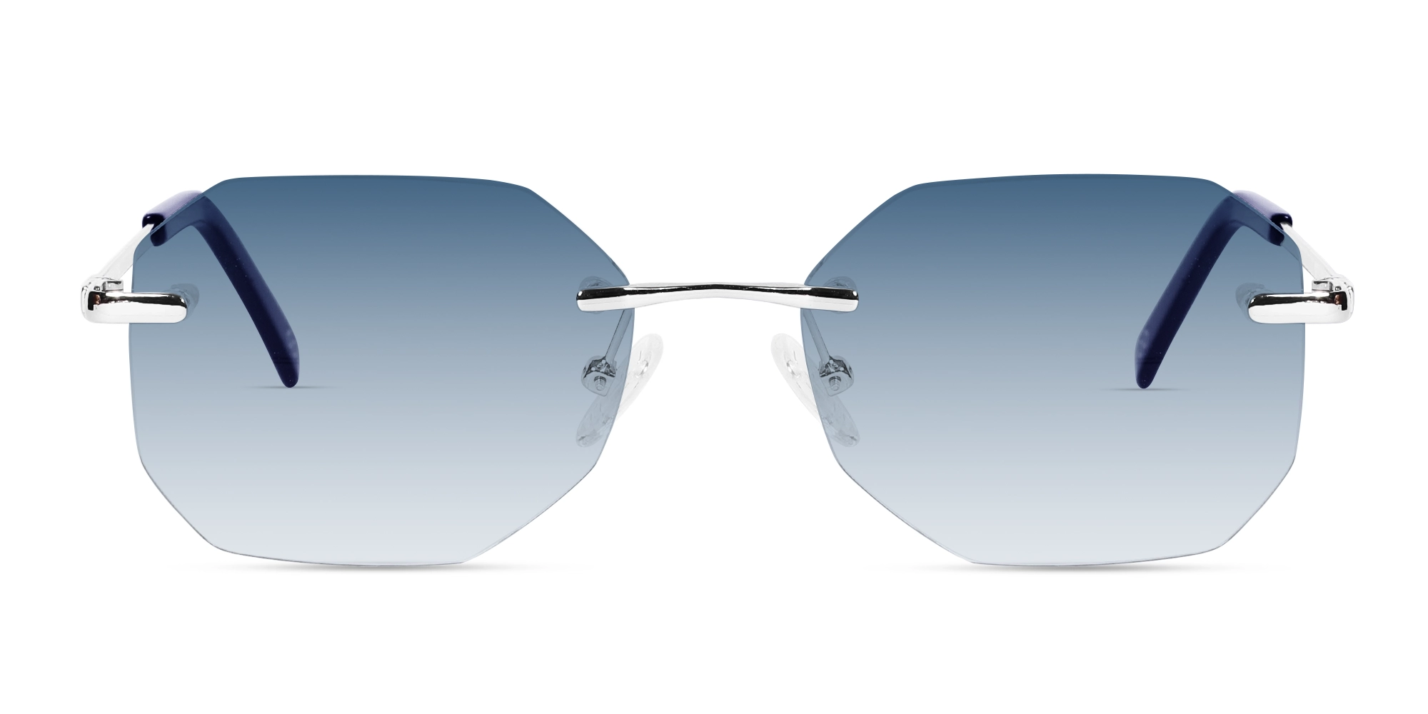 Silver Geometric Rimless Blue Tint Sunglasses-1