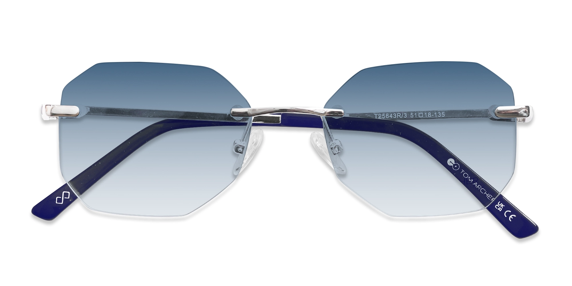 Silver Geometric Rimless Blue Tint Sunglasses-6