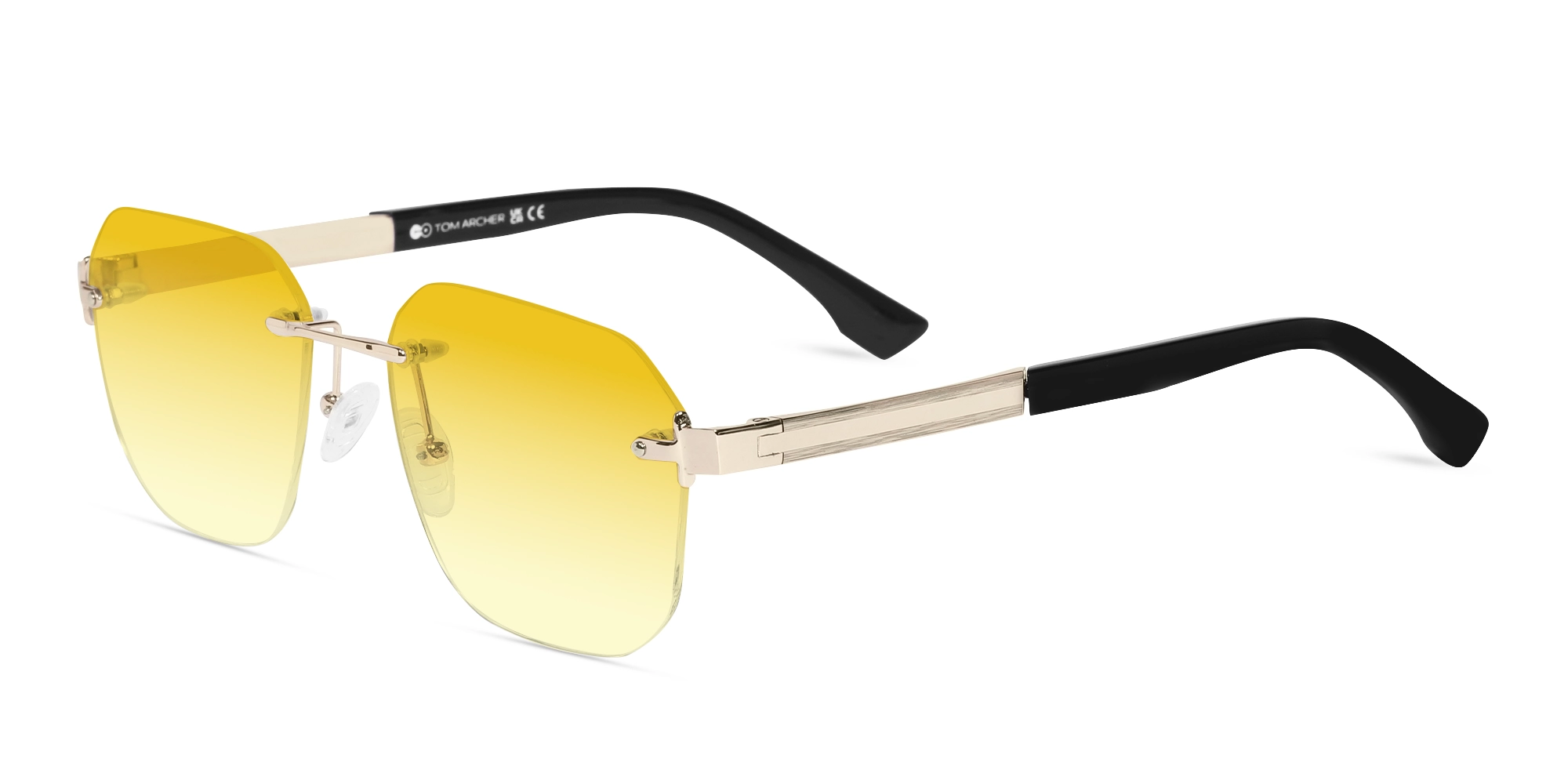 Champagne Gold Large Rectangle Rimless Suglasses-3