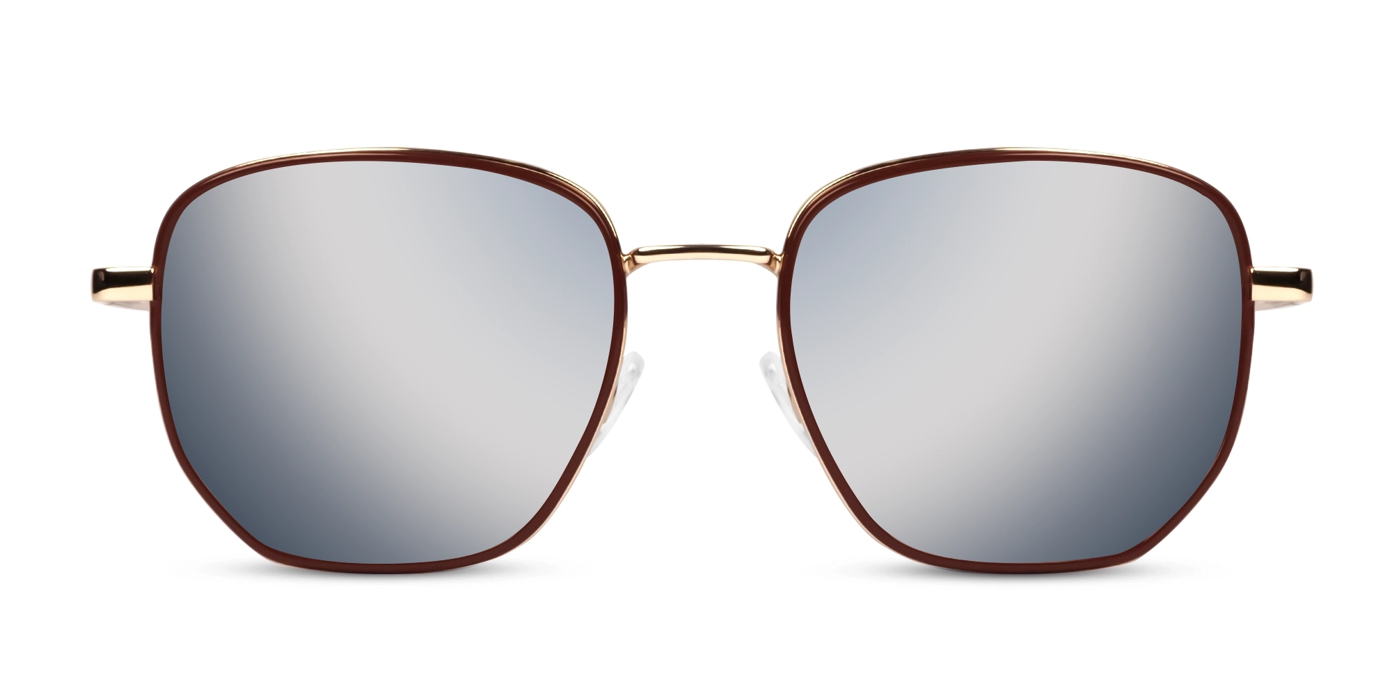 Chestnut & Gold Geometric Mirrored Silver Tint Sunglasses-1