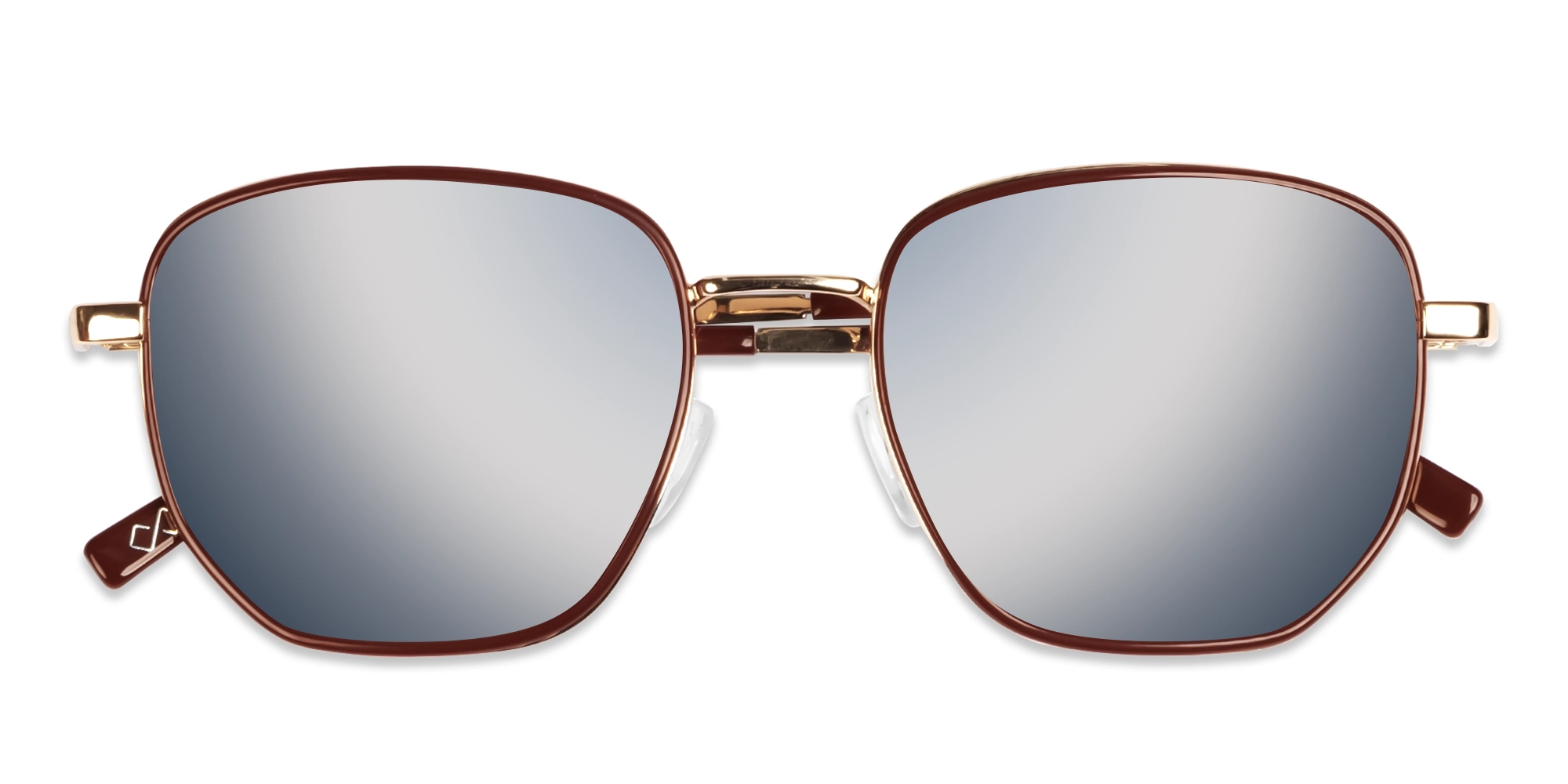 Chestnut & Gold Geometric Mirrored Silver Tint Sunglasses-6