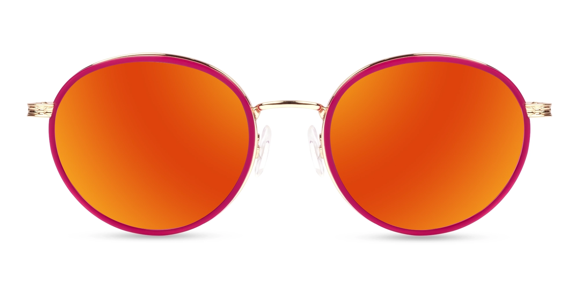 Fuchsia & Gold Round Mirrored Red Tint Sunglasses-1
