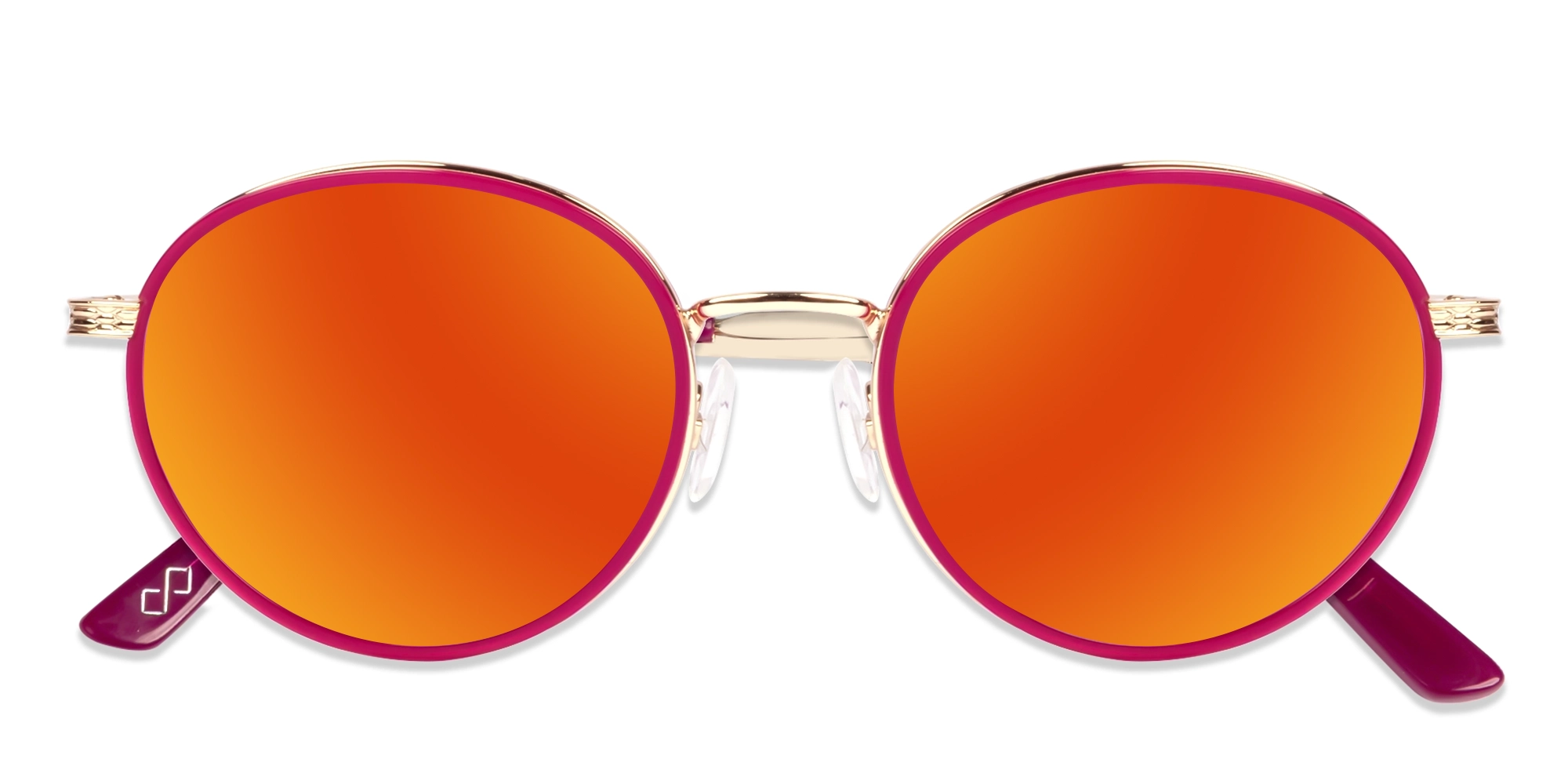 Fuchsia & Gold Round Mirrored Red Tint Sunglasses-6