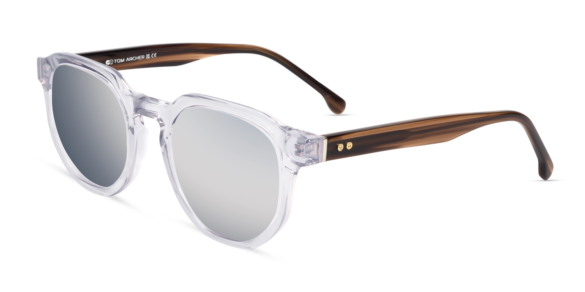 Mirrored Silver Tint Geometric Round Sunglasses-3