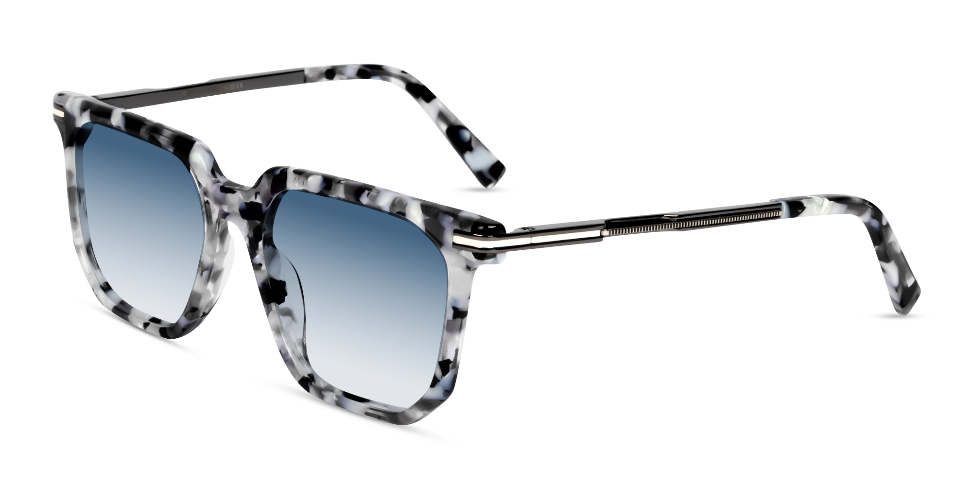 White Terrazzo Geometric Frame Blue Tint Sunglasses-3