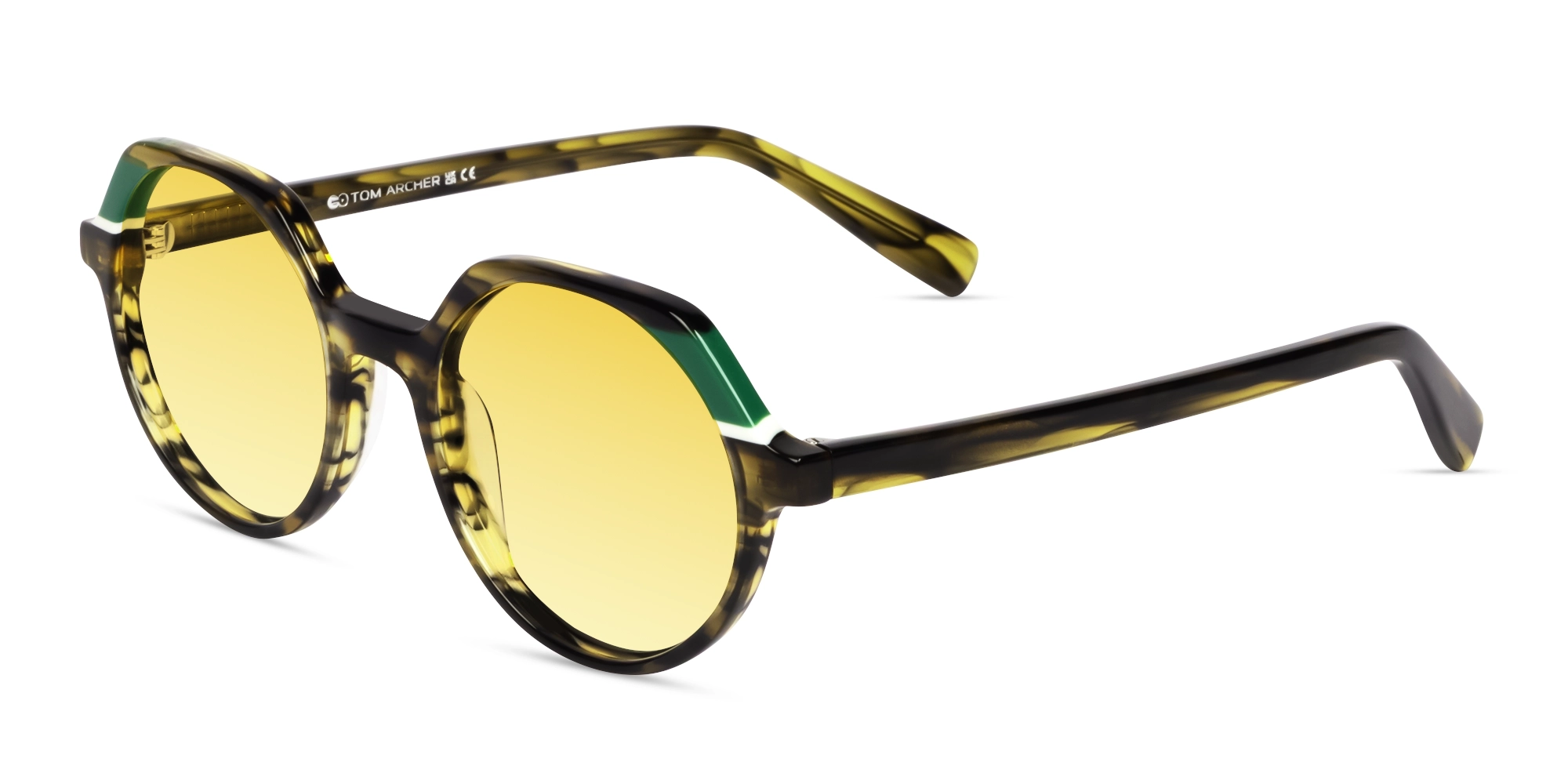 Round Green Tortoise Frame With Yellow Tint-3