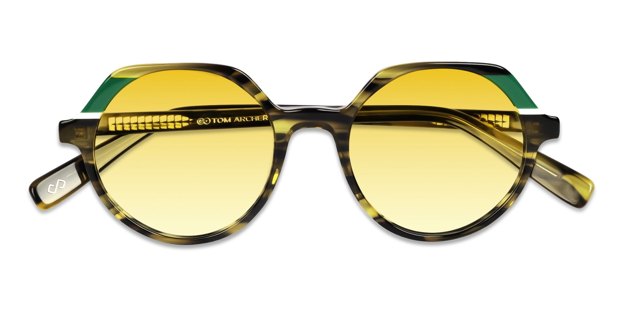 Round Green Tortoise Frame With Yellow Tint-6