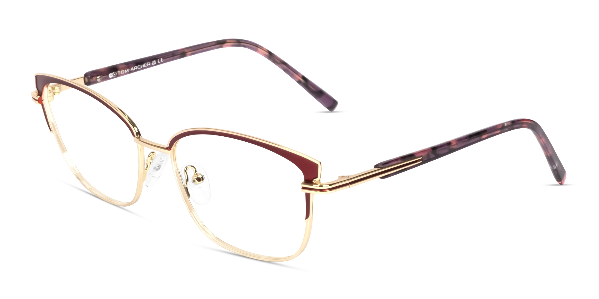 Burgundy Red & Champagne Gold Cat-eye Glasses-3