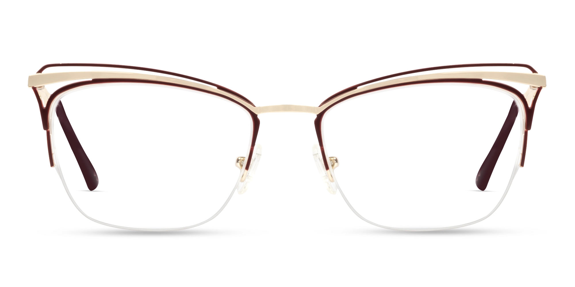 Red & Champagne Gold Cat-eye Metal Glasses