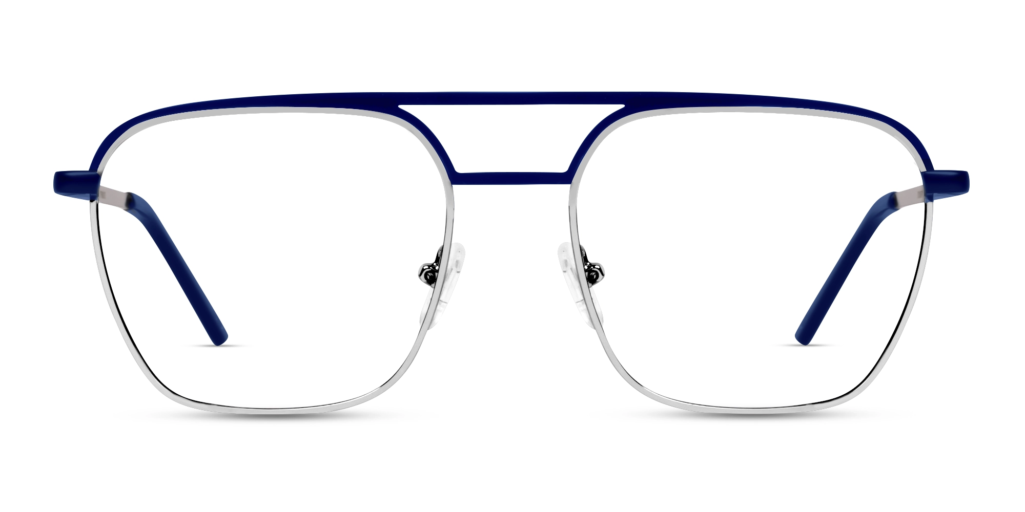 Navy Blue & Silver Square Pilot Glasses-1