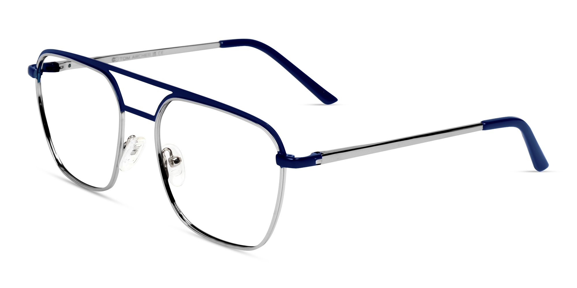 Navy Blue & Silver Square Pilot Glasses-2