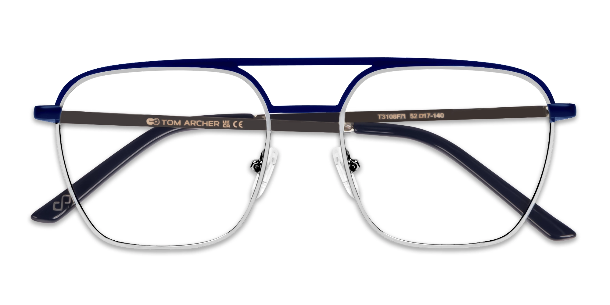 Navy Blue & Silver Square Pilot Glasses-5