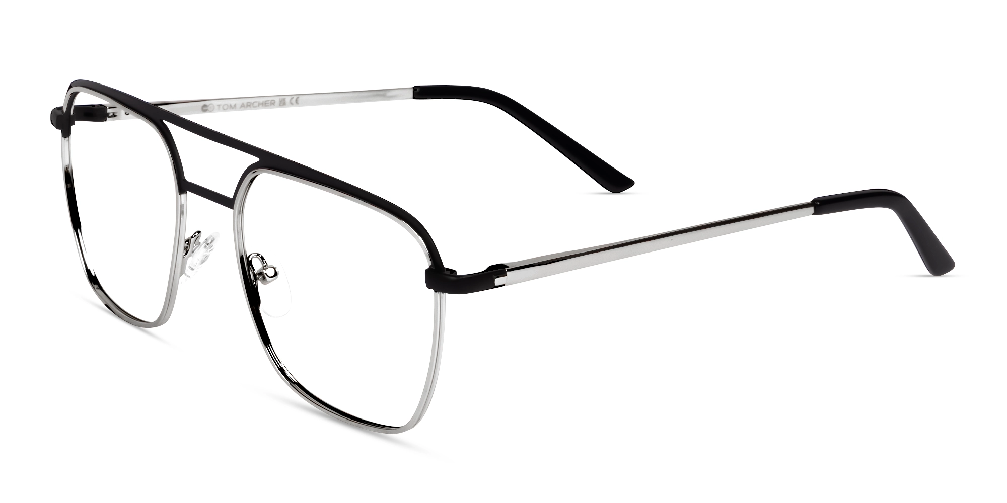 Silver & Black Square Metal Pilot Glasses-2