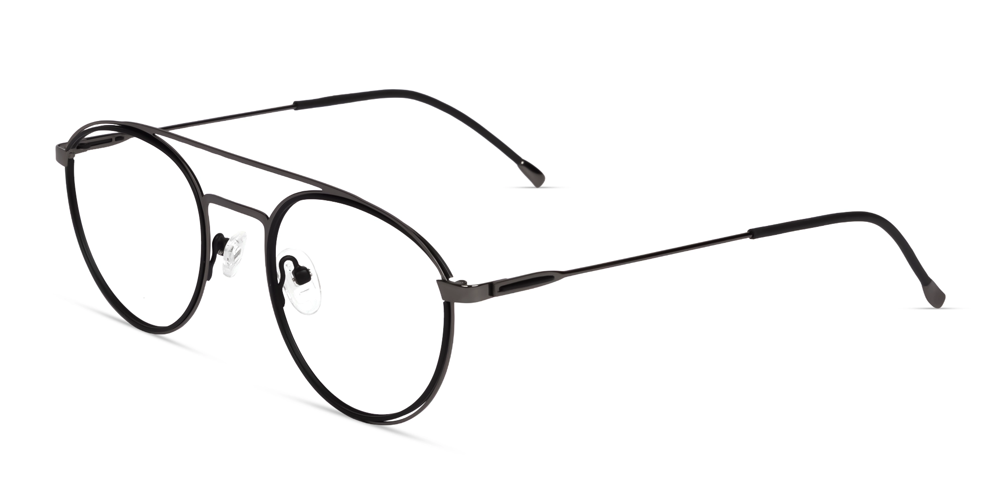 Gunmetal & Black Pilot Double Bridge Glasses Gunmetal & Black Pilot Double Bridge Glasses