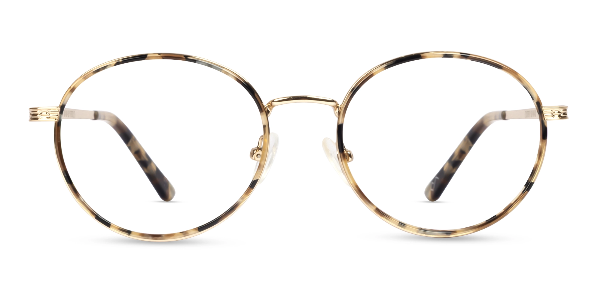 Round Beige Tortoise & Champagne Gold Glasses-1