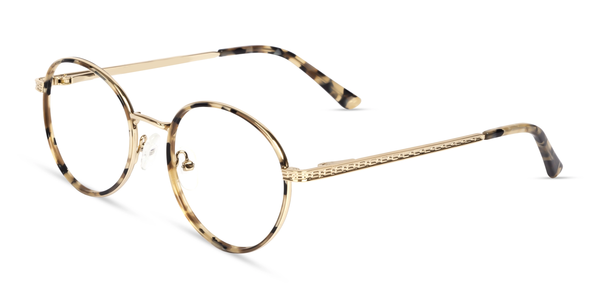 Round Beige Tortoise & Champagne Gold Glasses-3