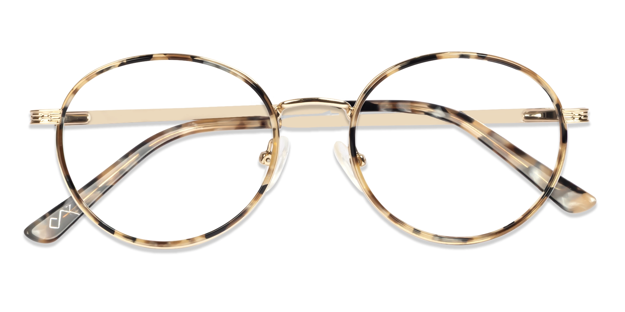Round Beige Tortoise & Champagne Gold Glasses-6