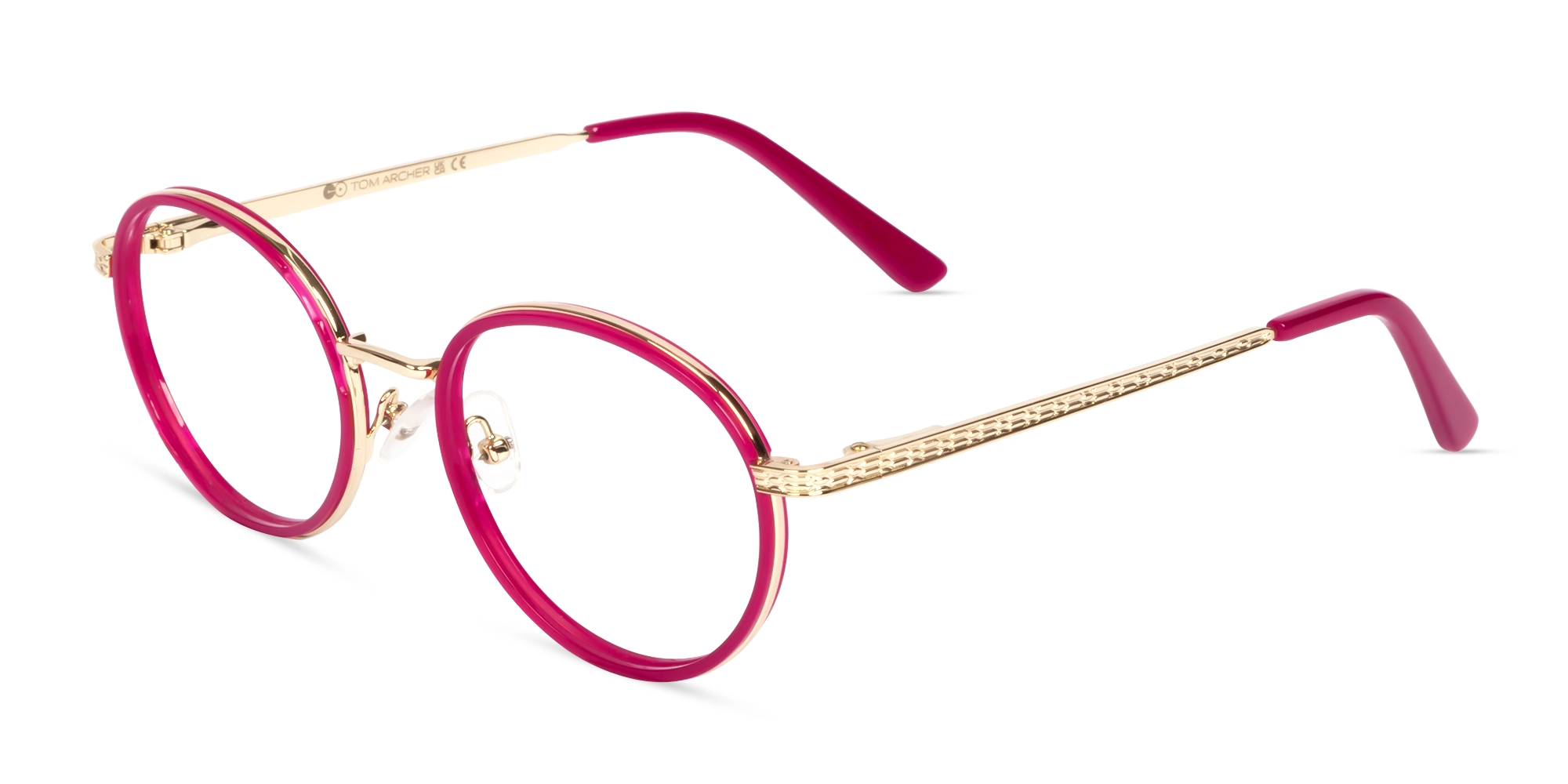Fuchsia & Gold Round Keyhole Bridge Glasses-3